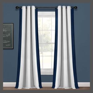 Lush Decor - 40"x84" Kids' Block Border 100% Lined Grommet Blac White/Navy